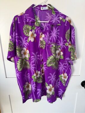 Men's Purple Hawaiian Floral Shirt VHO Sz XL